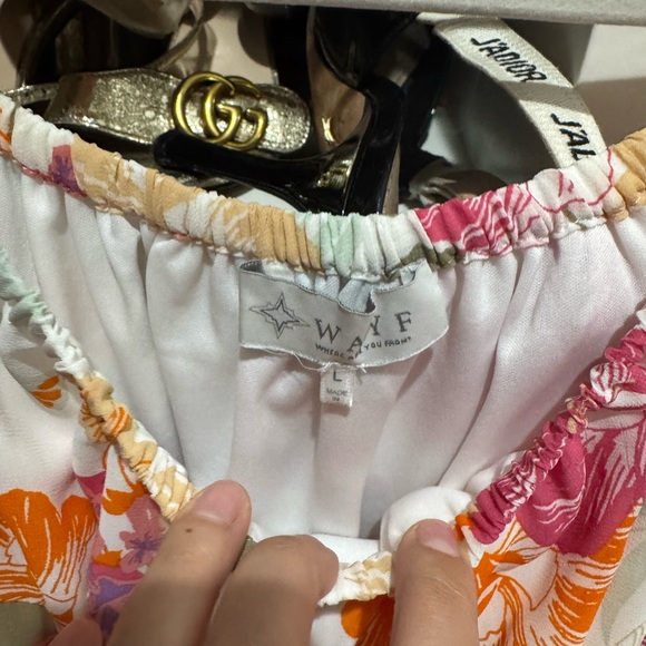 Wayf Floral Off-Shoulder Mini Dress - Pink, Orange, Cream - Picture 2 of 2